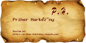 Priher Harkány névjegykártya